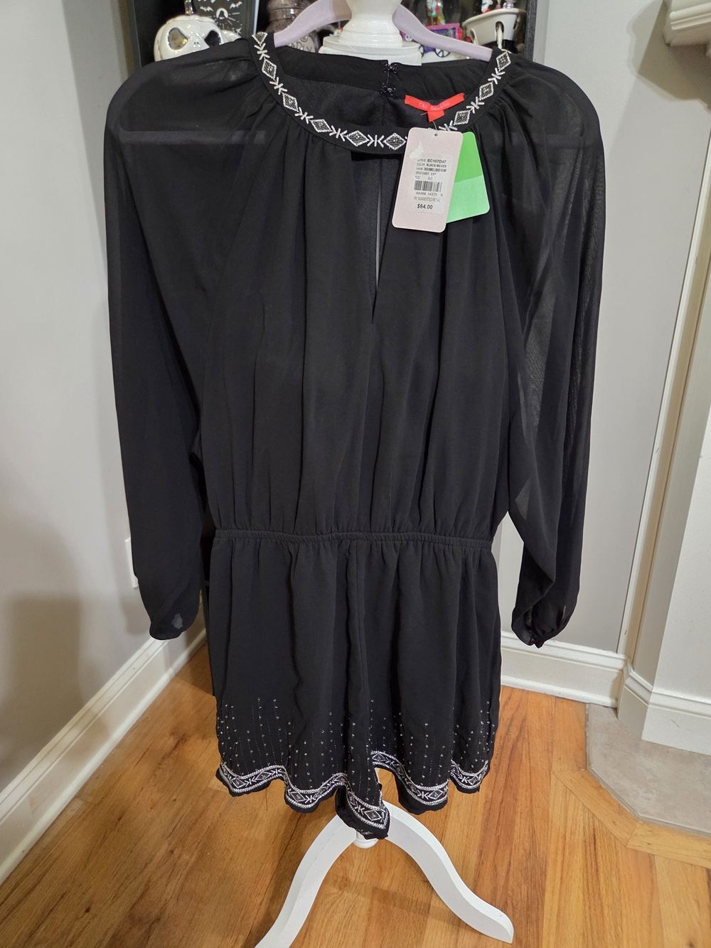 Chelsea & Violet Black Embroidered Long-Sleeve Romper